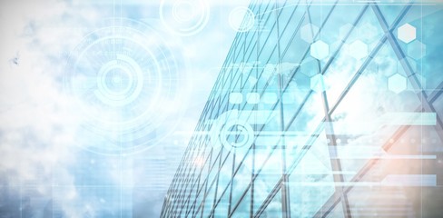 Composite image of low angle view of glasses skyscraper