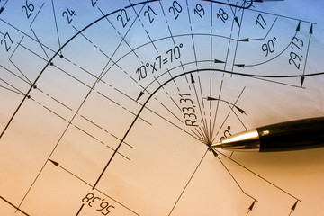 Open drawings with a pencil. Engineering and design. Construction projects. Planning.