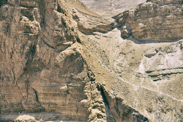 Top view from Masada fortress to the Judaean desert and the Dead Sea