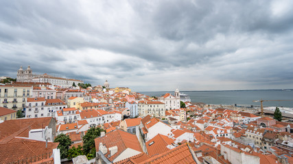 Fototapeta na wymiar Cityscape Architecture Panoramic Outdoor view of Portas do Sol viewpoint, Lisbon Portugal