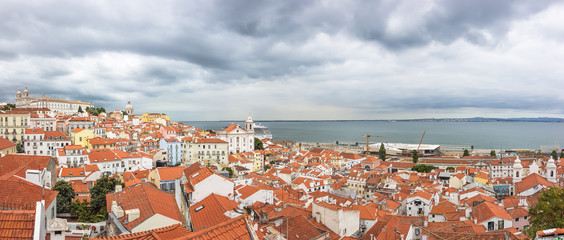 Fototapeta na wymiar Cityscape Architecture Panoramic Outdoor view of Portas do Sol viewpoint, Lisbon Portugal