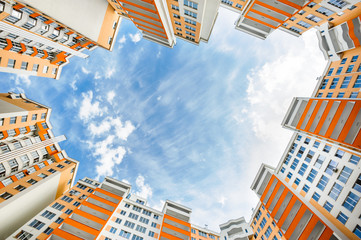 wide angle shot of new residential buildings