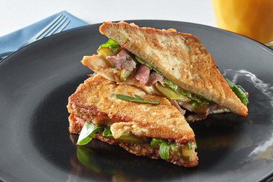 Italian ciabatta sandwich with parma ham and herbs