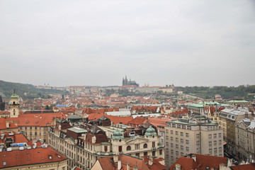 Naklejka na ściany i meble Red brick roofs of Prague.
