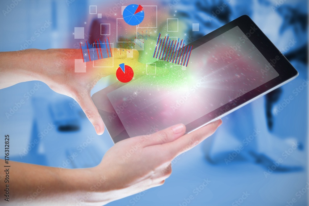 Aufkleber composite image of hands using digital tablet with digital