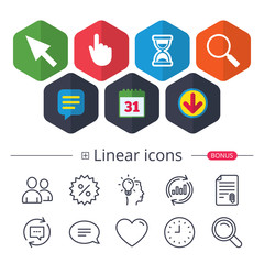 Mouse cursor icon. Hourglass, magnifier glass.