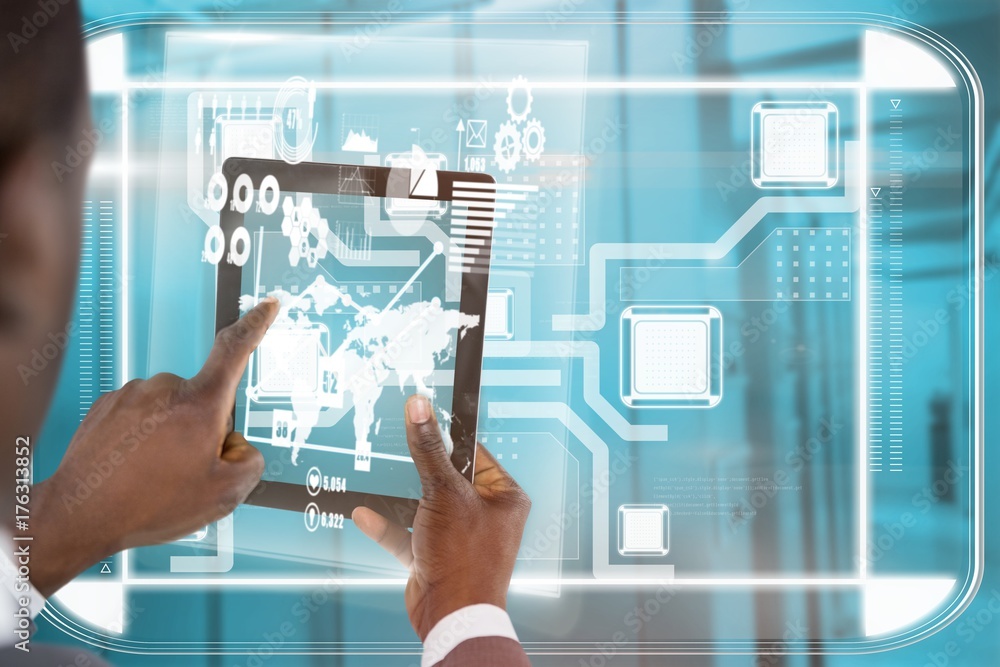 Aufkleber composite image of cropped image of businessman using digital