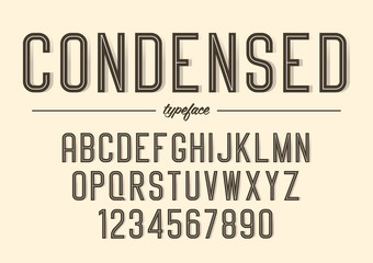Vector condensed inline font design, alphabet, typeface, typogra