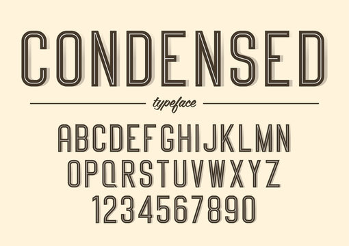 Vector condensed inline font design, alphabet, typeface, typogra