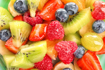 Yummy fruit salad, closeup