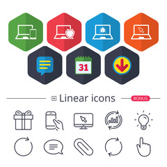 Notebook laptop pc icons. Virus or software bug.