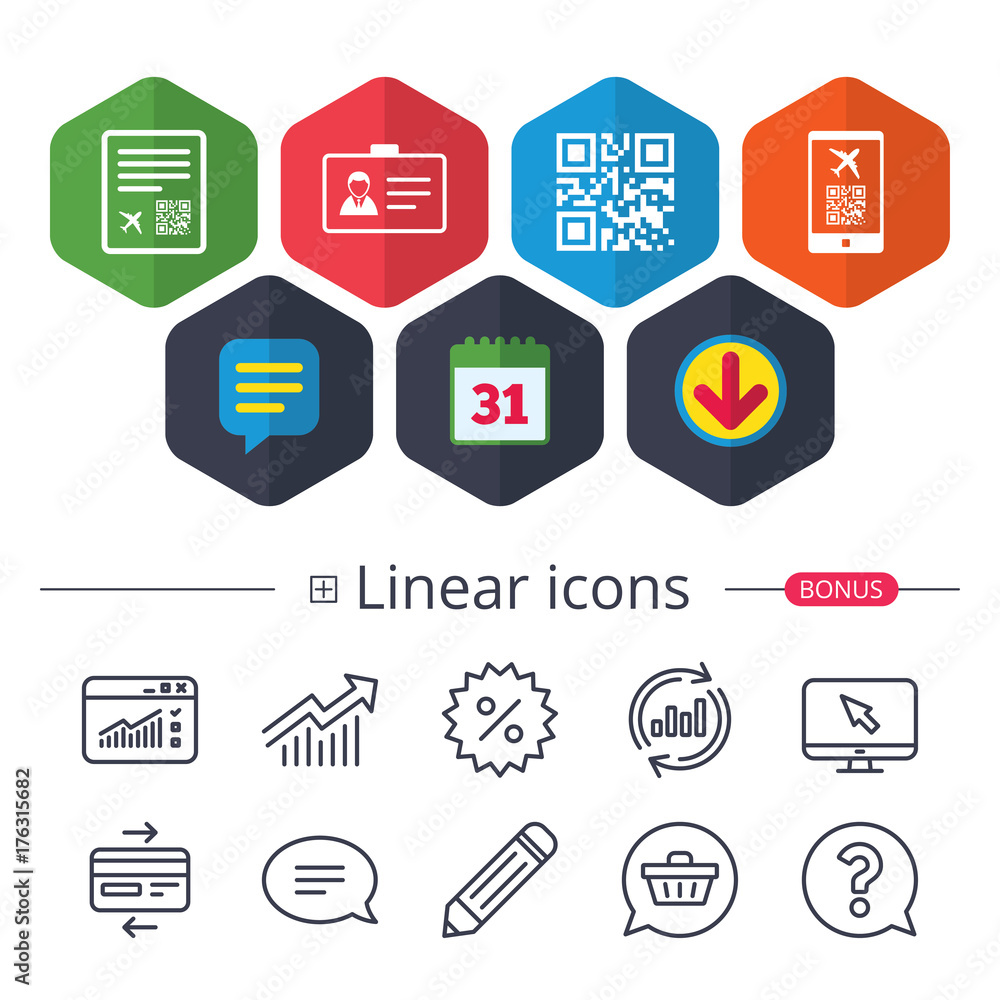 Poster qr scan code icon. boarding pass flight sign.