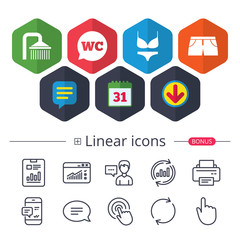 Fototapeta premium Swimming pool icons. Shower and swimwear signs.