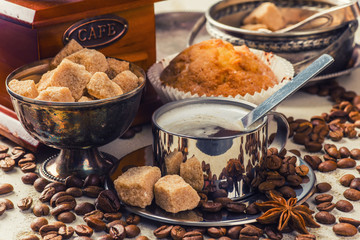 coffee cup and coffee beans