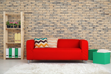 Modern living room design with comfortable sofa