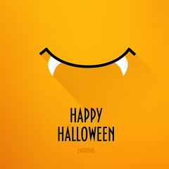 Happy Halloween card with vampire's smile and greeting text on orange background. Flat design. Vector. - 176316454