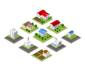 Farm home  isometric set of houses