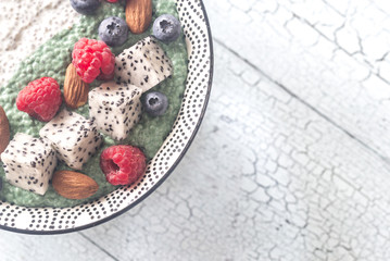 Bowl of pudding with superfoods