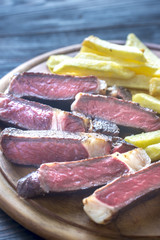 Beef steak with fried potatoes