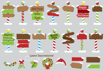 Cute Vector Collection of North Pole Signs or Christmas and Winter Themed Signs - 176318031