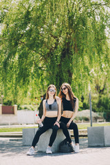 sporty girls in the park