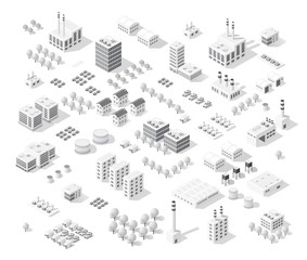 Isometric set city with skyscrapers
