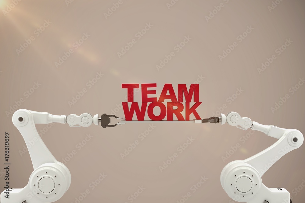 Aufkleber composite image of robotic hand holding red team work text over