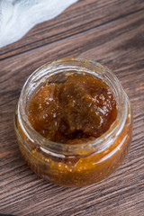 Glass jar full of fig jam