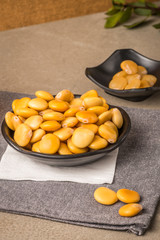 Tasty lupins in metal mug