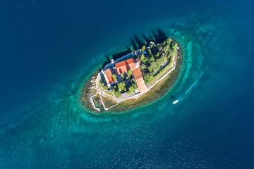 Fototapete Luftbild Aerial view of the Bay of Kotor, St George Monastery