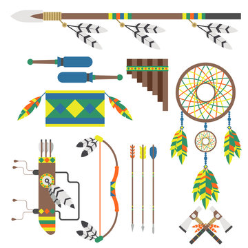 Wild west american indian designed element traditional art concept and native tribal ethnic feather culture vector illustration.