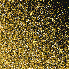 Round gold glitter. Abstract mess with round gold glitter on black background. Captivating Vector illustration.