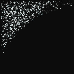 Amazing falling snow. Top left corner with amazing falling snow on black background. Resplendent Vector illustration.