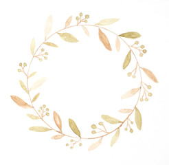 Hand drawing flowers in watercolor style on white paper background, Autumn flowers wreath with copy space for texting, greeting card background, banner