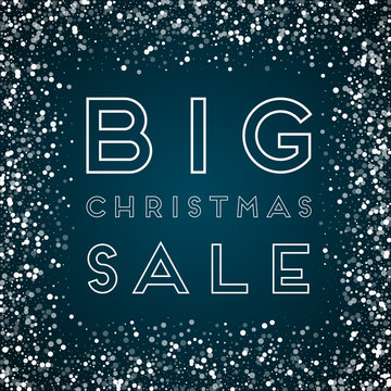 Big Christmas Sale greeting card. Random falling white dots background. Random falling white dots on blue background. Splendid vector illustration.