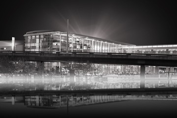 Composite image of Illuminated modern building