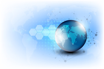 Abstract digital technology connection on Earth concept background, vector illustration