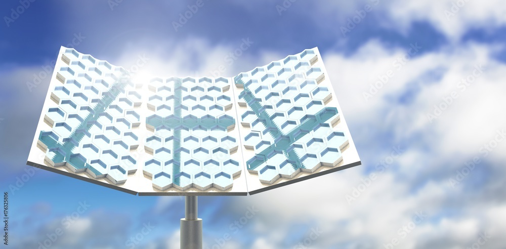 Poster composite image of modern solar panel with hexagon shape