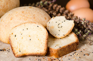 Sliced sesame bread on rustic wooden,Homemade bakery cooking at home,Healthy food