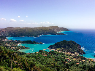 Gorgeous Seashore Landscape with Mountains and Green Trees