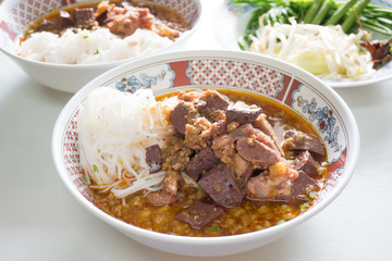 Northern Thai food (Kanom Jeen Nam Ngeaw),spicy rice noodle soup or rice vermicelli soup