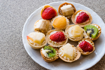 Mini Tarts, Tartolet or Tartlets with cream and fresh fruits