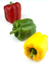 Bell pepper Red yellow and green fresh delicious on a white background.
