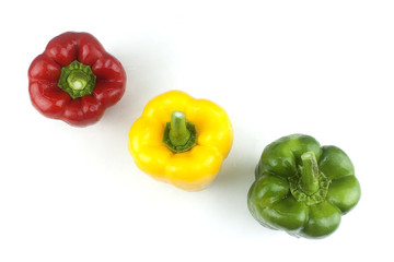 Bell pepper Red yellow and green fresh delicious on a white background.