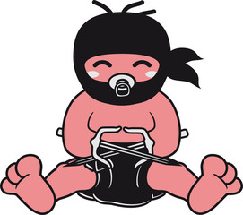 ninja japan kämpfer samurai spion verkleidung heimlich unsichtbar sitzend klein süß niedlich volle windel kind baby comic cartoon
