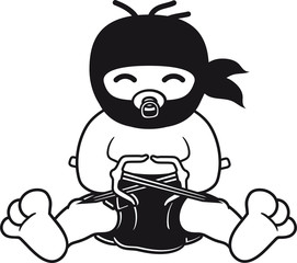 ninja japan kämpfer samurai spion verkleidung heimlich unsichtbar sitzend klein süß niedlich volle windel kind baby comic cartoon