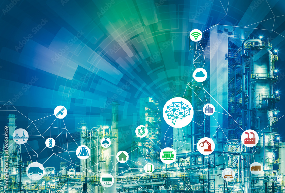 Poster ai(artificial intelligence) and smart factory. abstract mixed media.