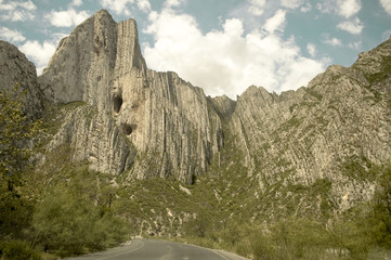 Rocky mountains with caves