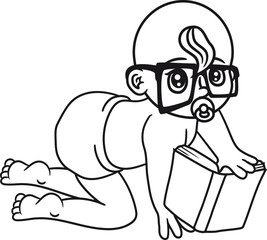 nerd geek bücher buch hornbrille schlau intelligent lesen krabbeln schnuller laufen boden klein süß niedlich windel kind baby comic cartoon