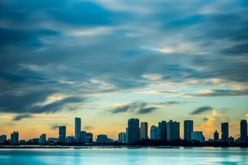 Long exposure on the city skyline in the early morning.